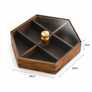WEWOOD Acacia Wood Eco-Friendly European Hexagon Storage <b>Box</b> Flip Top Lid 6 Compartment <b>Herb</b> Container Durable Handcrafted - Product Image 3