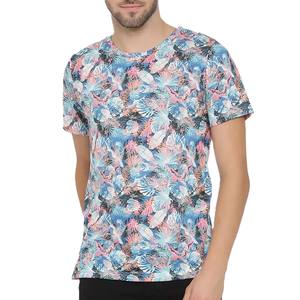 T-shirt d'été coloré à sublimation imprimé feuilles tropicales pour hommes, de haute qualité, à séchage rapide, à manches courtes et style streetwear - Product Image 1