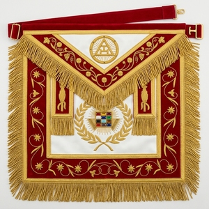 Elegant <b>White</b> Masonic <b>Apron</b> with Gold Fringe & Embroidered Symbolic Emblem – Premium Freemason Ceremonial Regalia Accessory - Product Image 1