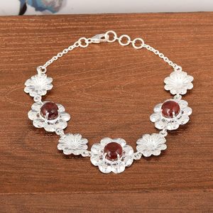 New Classic 925 Sterling Silver Flower Design <b>Bracelet</b> With <b>Red</b> Garnet Stones Claw Setting For Women Everyday Wear Fine Jewelry - Product Image 2