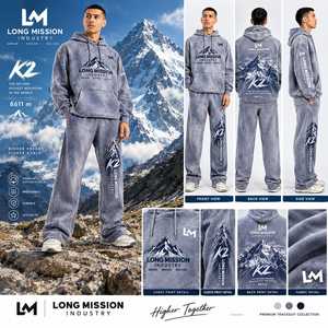Survêtement pour homme LONG MISSION INDUSTRY, entièrement en molleton de coton, respirant, léger, décontracté, pour l'hiver, avec cordon de serrage - Product Image 1