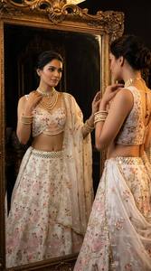 Divyam Creation Elegant for Embroidered <b>Lehenga</b> Choli Set Floor-Length Traditional Wedding Wear <b>Women</b> India Pakistan Silk - Product Image 4