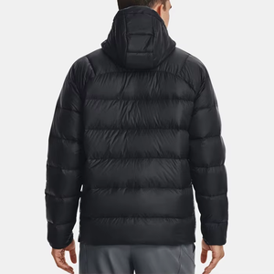 Veste matelassée à capuche noire pour homme, coupe-vent en polyester, manteau d'hiver décontracté avec fermeture éclair, coupe classique - Product Image 3