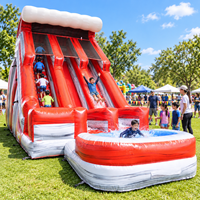Toboggan aquatique gonflable commercial, utilisation sèche et humide, toboggan aquatique double voie pour enfants, location pour fêtes, événements en plein air
