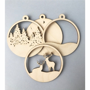 Ornements de Noël en bois découpés au laser, cerf 3D en bois, pendentif pour sapin de Noël, artisanat DIY, décoration suspendue pour sapin de Noël - Product Image 1