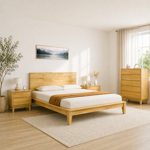 Vietnam Furniture Manufacturer Rubberwood Bedroom Set with 4 Units Minimalist Wooden Bedroom Set OEM/ODM for Wholesalers - Product Image 1