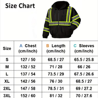 Veste de travail d'hiver pour hommes adultes, couleur noire, fermeture éclair, vêtements de travail avec bande réfléchissante, veste de sécurité LED pour le travail en extérieur
