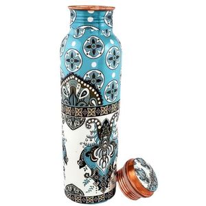 Botella de Agua Hecha a Mano de Cobre Puro - Recipiente de Cobre Lacado con Estampado Meena a Prueba de Fugas para Beneficios para la Salud - Frasco Ayurvédico para Yoga - Product Image 6