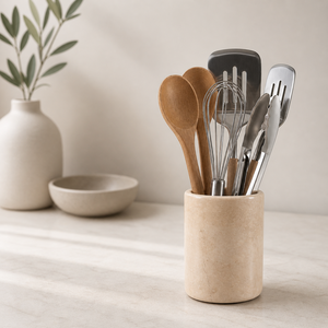 Portautensilios de Mármol Sólido, Piedra Natural con Acabado Liso, Organizador de Almacenamiento Resistente para Encimera de Cocina, Diseño Elegante y Duradero - Product Image 1