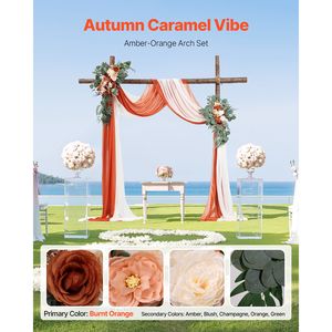Kit di Fiori Artificiali per Arco Nuziale Arancione, Composizione Floreale Quadrata, Confezione da 4 Pezzi Inclusi 2 Drappeggi e 2 Decorazioni Sagomate - Product Image 2