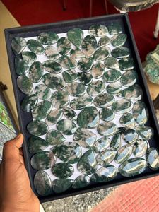 100% Natural Moss Agate Gemstones High Quality Grooved Green Moss Agate Cabochon Wholesale Loose Gemstones for Jewelry Making - Product Image 5