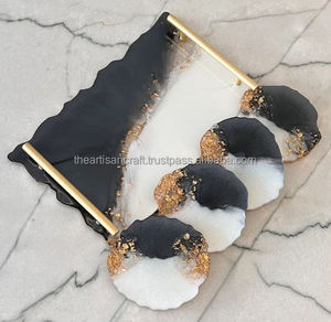 Bandeja de Servicio de Resina Ecológica Hecha a Mano para Decoración del Hogar, Diseño Colorido para Bebidas y Aperitivos - Product Image 1