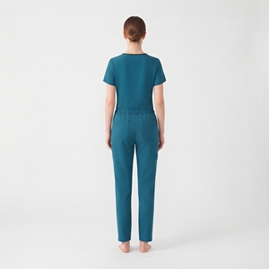 Hawk Eye <b>Women</b> Scrub Set <b>Teal</b> Short Sleeve Top Pants Hospital Uniforms with Pockets Polyester Woven Fabric - Product Image 3