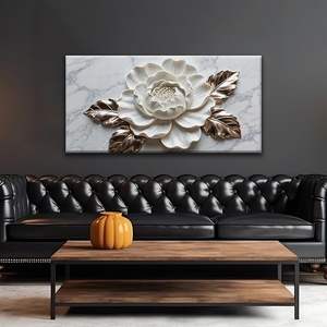 Arte Mural Clásico de Lujo Suconvng para Sala de Estar, Textura de Mármol, Flor Blanca, Lienzo Ecológico con Impresión UV, Decoración para el Hogar - Product Image 2