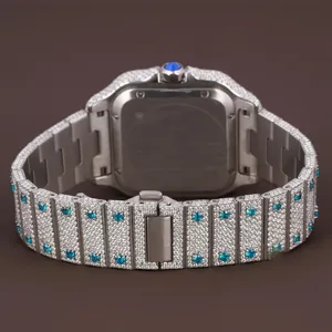 นาฬิกาข้อมือแฟชั่นหรูหรา ดีไซน์เรียบง่าย ตัวเรือนสแตนเลสสตีล ประดับเพชรทรงกลมสีขาวทอง พร้อมหน้าปัดแบบอารบิกสั่งทำพิเศษ  ฝังเพชรโมอิสซาไนต์เต็มหน้าปัด  ระบบควอตซ์ - Product Image 2