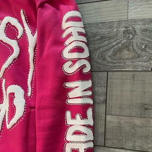 Rhinestone zip <b>up</b> hoodie streetwear for brands cotton fleece custom oversized low moq - Product Image 6