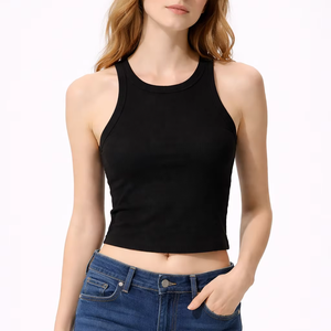 Débardeur court côtelé respirant et sexy pour femme – Polyester/Coton/Spandex, anti-boulochage, séchage rapide - Product Image 2