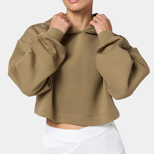 Sudadera con Capucha Oversize de Color Sólido, Sudadera con Capucha de Bloques de Color de Alta Calidad, Sudadera con Capucha Transpirable Oversize Tipo Crop Top para Mujer - Product Image 3