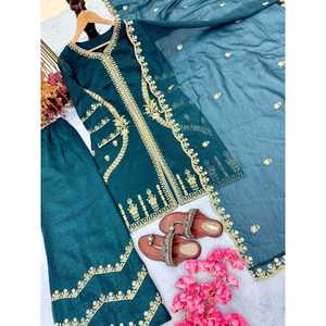 Ensemble haut, palazzo et dupatta jaune pour femme PD-Aarohi, taille M, pour les occasions élégantes - Product Image 1