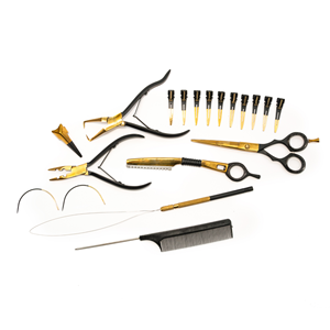 Kit professionnel d'installation et de retrait d'extensions de cheveux en or avec pinces, ciseaux, clips, peigne, aiguille à boucle - Product Image 6