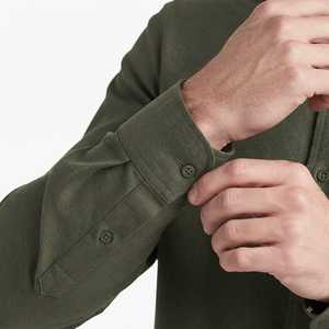 Chemise habillée à manches longues pour homme WIZE INTERNATIONAL, vert olive, col boutonné, couleur unie, style décontracté élégant, respirante, 100% coton - Product Image 4
