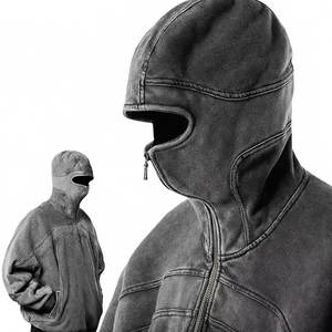 เสื้อฮู้ดดี้ครึ่งซิปทรงหลวมสไตล์วินเทจสตรีทแวร์  ผ้าคอตตอน 480GSM  พร้อมโลโก้แบบกำหนดเอง  ตกแต่งด้วยเทคนิค Acid Wash และดีไซน์ไหล่ตก  แบบคลุมหน้าเต็มตัว - Product Image 5