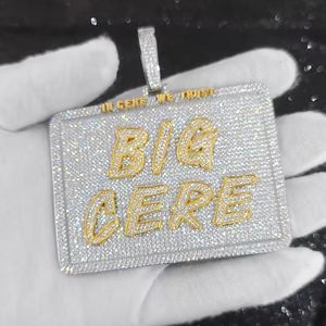 Pendentif carré personnalisé en diamant avec lettre BIG CERE, bijoux hip-hop raffinés, grand format, bicolore - Product Image 2
