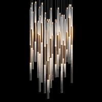 Lustre en verre à tige de conception simple Led suspendus longs en cristal lampes suspendues hall d'hôtel Villa résidentielle escalier à vendre