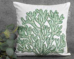 Housse de coussin perlée en corail blanc et vert de qualité supérieure, faite à la main, pour accentuer l'intérieur - Product Image 1