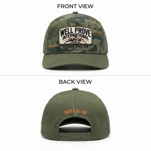 Casquette de camionneur camouflage 5 panneaux en toile 280 GSM de haute qualité, avec patch tissé brodé personnalisé, snapback, vert olive, unisexe, toutes saisons - Product Image 1