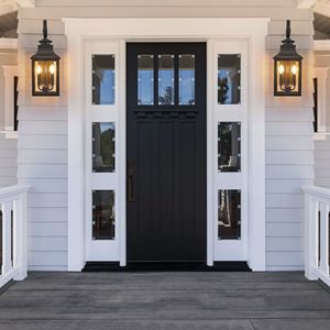 Lanterna da Parete Vintage in Metallo Nero per Esterni, 23 Pollici di Altezza, con Vetro Trasparente a Pannelli, per Portico, Patio, Giardino - Lampada da Parete per Interni/Esterni - Product Image 3