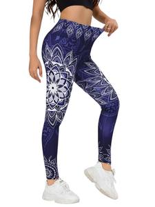 Women High Waist Full Length <b>Leggings</b> <b>Black</b> <b>White</b> Geometric Mandala Print Breathable Yoga Pants - Product Image 5
