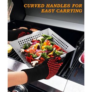 13.4 Inch Stainless Steel Grill Basket for Outdoor Cooking Nonstick Dishwasher Safe Fish Vegetable Grilling Tray Handle <b>BBQ</b> Tool - Product Image 2