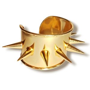 Superbe bracelet à manchette en laiton plaqué or à pointes – Style punk rock cosplay, bracelets à manchette inspirés de Harley Quinn et de Suicide Squad - Product Image 2