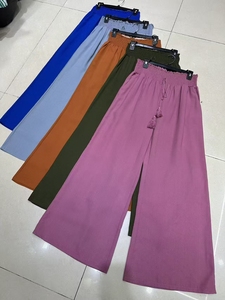 Stocklots <span class=keywords><strong>Pantaloni</strong></span> da donna estivi elasticizzati, lavati, traspiranti, a vita alta, a gamba larga, <span class=keywords><strong>con</strong></span> coulisse, per abbigliamento casual e sportivo - Product Image 4