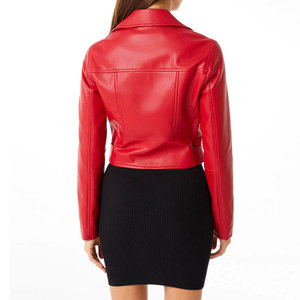 Chaqueta de Motocicleta Roja de Cuero PU Ecológico, Cortavientos, para Mujer, con Cierre, Cinturón y Cuello Alto - Product Image 3
