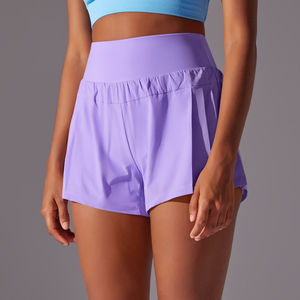 กางเกงขาสั้นกีฬาผู้หญิงแบบตาข่ายสองชั้นสีพื้นใหม่ ระบายอากาศได้ดี เหมาะสำหรับเทนนิส โยคะ วิ่ง และฟิตเนส - Product Image 2