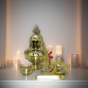 เตาเผาเครื่องหอมทองเหลือง ทนทาน สวยงาม ใช้ในโบสถ์และบ้าน พร้อมคุณสมบัติพิเศษ ขายส่ง กลิ่นมัสค์ กลิ่นหอมจากเมล็ดมัสค์ ที่วางเครื่องหอมสำหรับพิธีกรรมทางศาสนา - Product Image 1