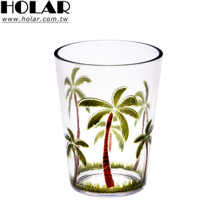 [Holar] Verre à eau en plastique incassable de 16 oz, motif palmier tropical, fabriqué à Taïwan, pour jus, boissons froides, sodas - Product Image 1
