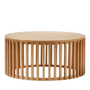 Modern Light Luxury Solid <b>Wood</b> <b>Round</b> <b>Coffee</b> <b>Table</b> With Vertical Slatted Base For Hotel Living Room Apartment - Product Image 5