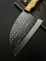 Couteau de boucher artisanal ambidextre vintage écologique en acier à haute teneur en carbone avec étui en cuir et manche en bois