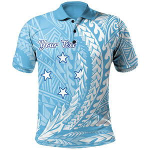 เสื้อโปโลผู้ชายสีน้ำเงินลายโพลีนีเชียน แขนสั้น ทรงปกติ ระบายอากาศได้ดี พิมพ์ลายเรขาคณิต สไตล์ลำลอง - Product Image 4