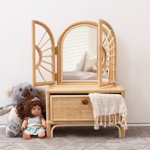 Make up vanity <b>table</b> small size for child rattan make-up desk handcrafted kid room furniture - Product Image 2