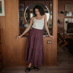 Falda larga de lino con volantes para mujer, cintura alta |   Falda informal de verano con cintura elástica |   Ropa de Mujer Personalizada al por Mayor - Product Image 2