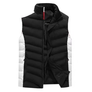 <b>Men's</b> Black <b>White</b> Sleeveless Puffer <b>Vest</b> Stand Collar Zipper Closure Windproof Winter Casual Outerwear Solid Color - Product Image 1
