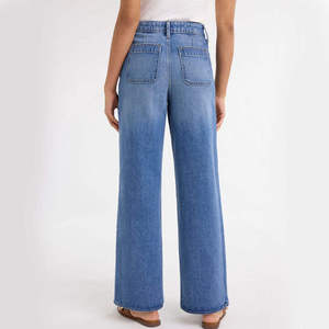 Pantalon en jean ample et droit pour femme, taille mi-haute, décontracté, respirant, écologique, délavage sablé, coupe oversize, long – Vente en gros - Product Image 2