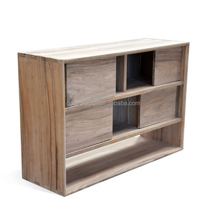 Console de buffet minimaliste à porte coulissante en bois de Suar Meuble de salon convertible de couleur sablée - Product Image 1