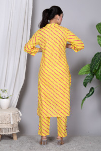 NIYANI Salwar Kameez Amarillo y Rosa con Rayas Diagonales de Algodón, Secado Rápido, Antiarrugas, para Mujer, Tradicional, Casual, Verano - Product Image 6