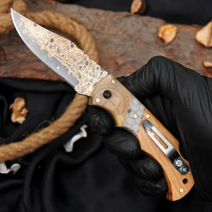 Nouveau couteau pliant de poche en cuivre et laiton avec manche en bois, os, résine et acier, personnalisé pour le camping et la chasse en extérieur - Product Image 1