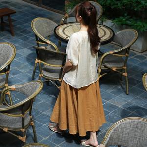 Elegant A-Line Linen <b>Skirt</b> for Women XS Size High Waist Casual Style Luxury Latest Print Plain Dyed Breathable Natural Waistline - Product Image 4